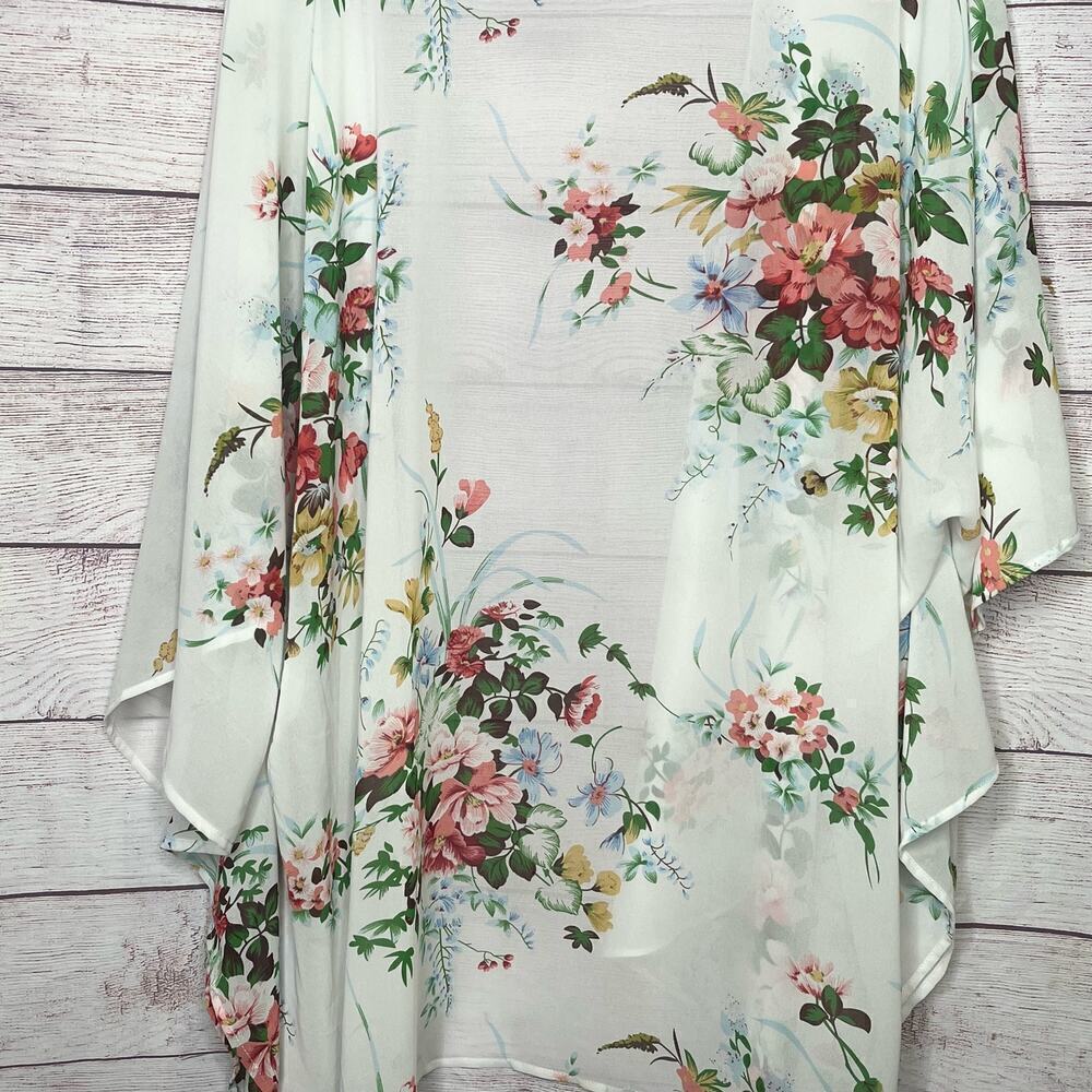 Umgee Sheer Girly Romantic Bridal Multicolored Floral Kimono Size 1XL - Picture 7 of 11